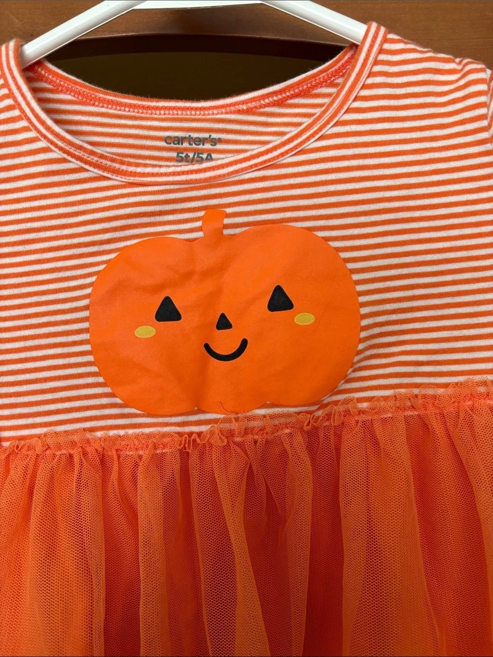 Carter's Orange & White Striped Pumpkin Tulle Top